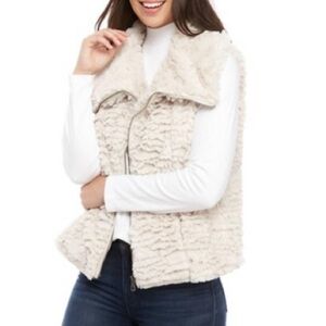 Fever Cream Faux Fur Zip-Front Vest
